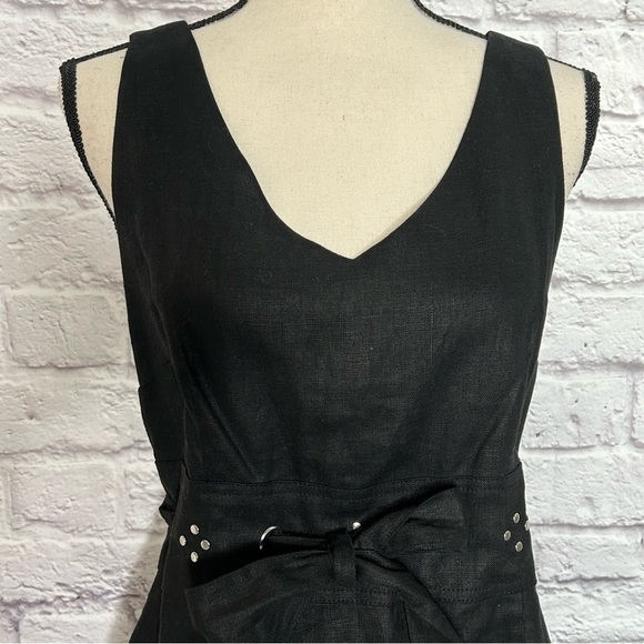 NWT Jillian Jones Black Linen Sleeveless Studded Waist Tie Dress - Picture 6 of 16